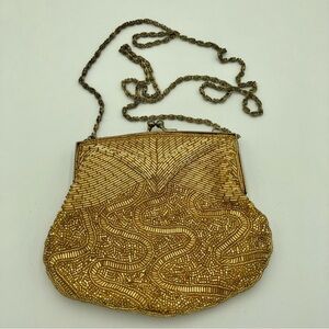 Vintage 1960’s Gold Beaded Evening Clutch / Crossbody Bag